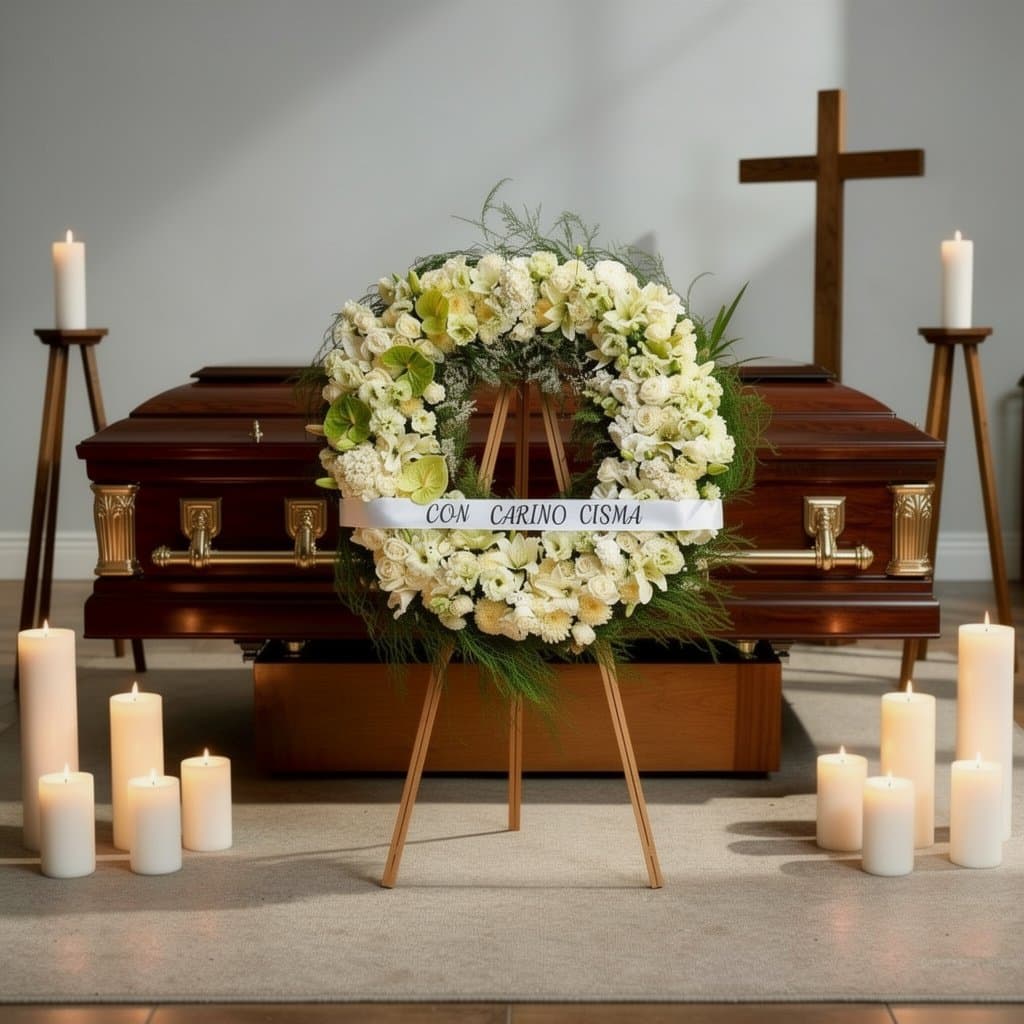 Corona Luz Eterna | Corona Fúnebre Premium de Flores Blancas, arreglo fúnebre de Florería Andrea Garibay en León