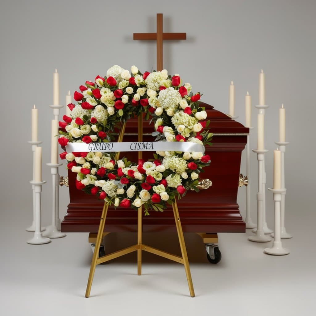 Corona Amor Infinito | Corona Floral Fúnebre de Rosas Rojas y Blancas — Corona Amor Infinito – Un homenaje de amor que permanece Hay amores que dejan una huella imborrable y recuer