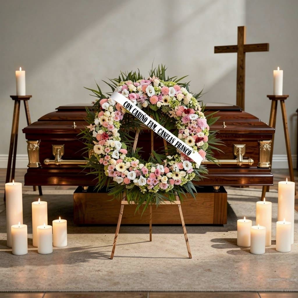 Corona Dulce Recuerdo | Corona Floral Fúnebre, arreglo fúnebre de Florería Andrea Garibay en León