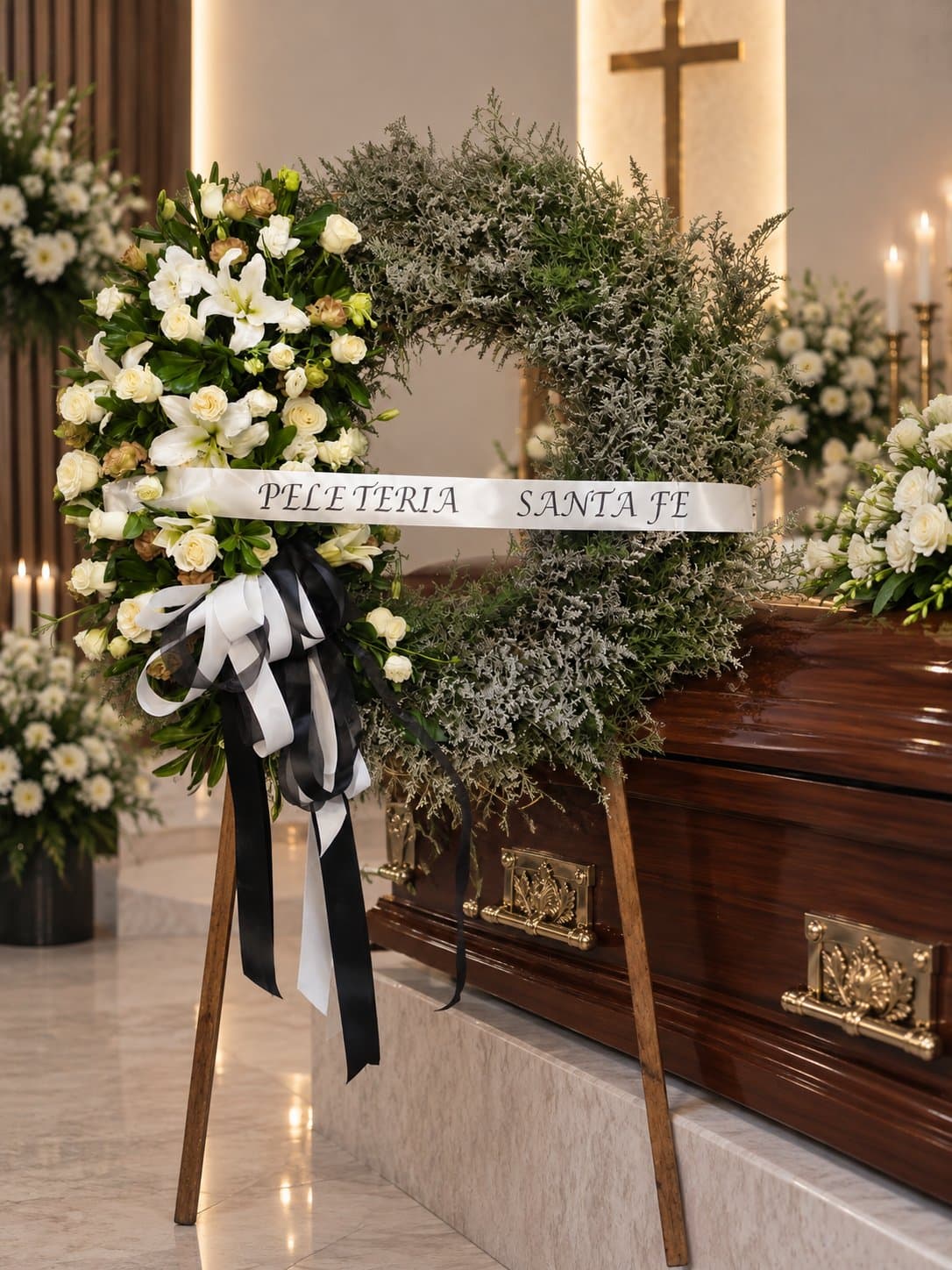 Corona Legado | Corona fúnebre de diseño Asimétrico, arreglo fúnebre de Florería Andrea Garibay en León