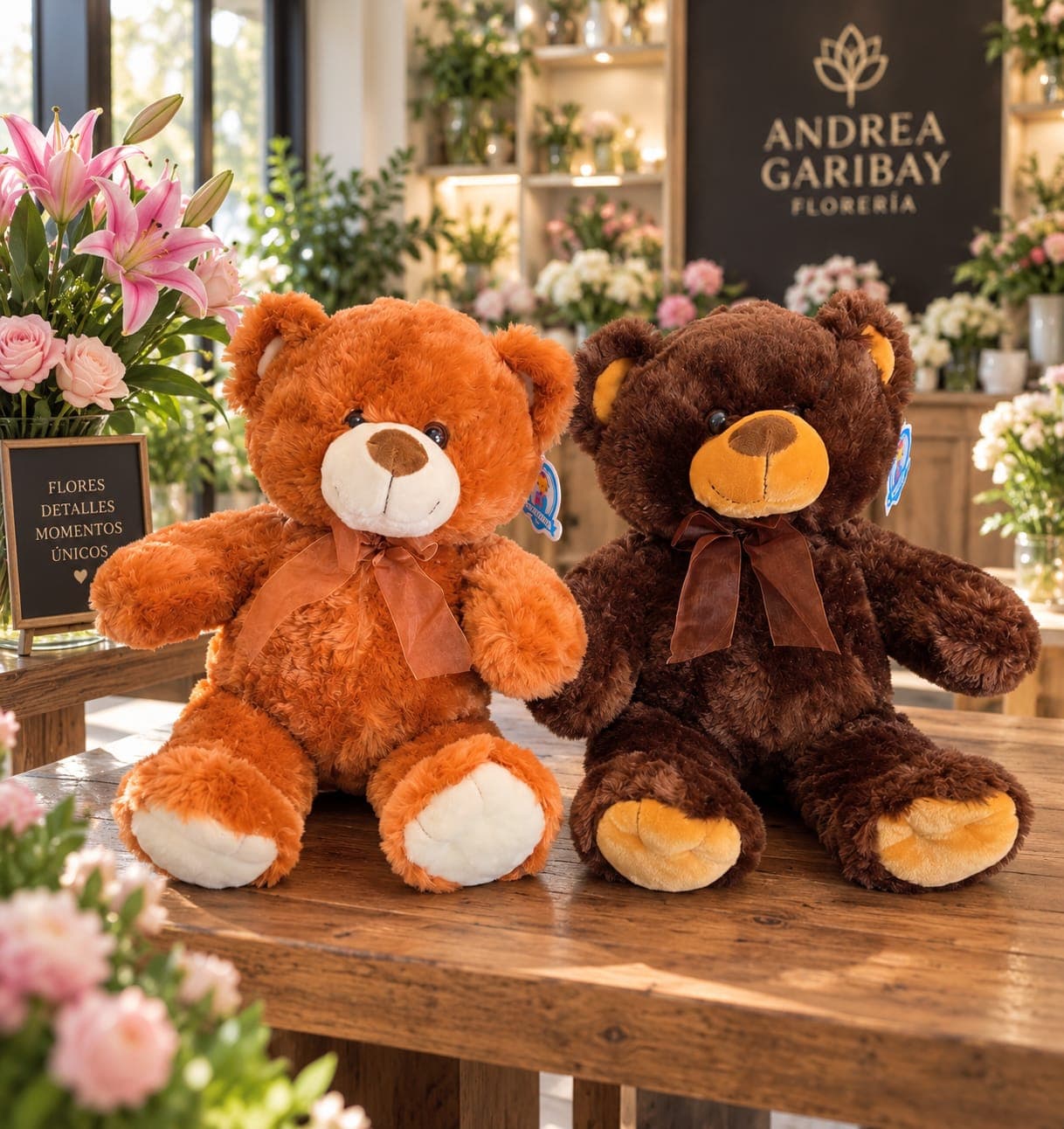 Osito Teddy Encanto | Peluche en Dos Colores — Osito Teddy Encanto – Un abrazo que acompaña tus flores
¡Porque los detalles más tiernos también crean grandes recuerdos! 🤎
Nuestro