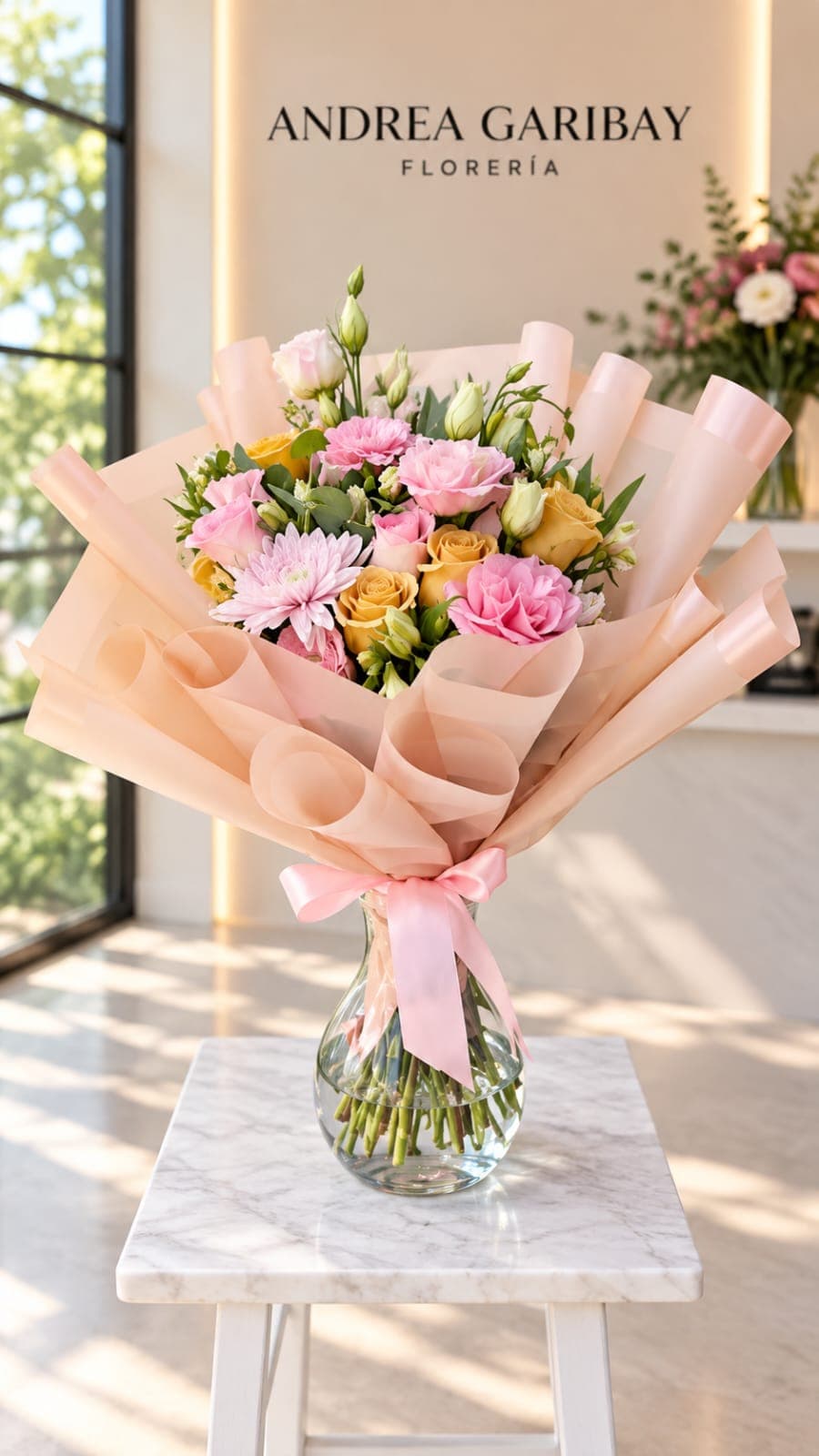 NEREA | Ramo Floral Romántico en Tonos Pastel, arreglo floral de Florería Andrea Garibay en León
