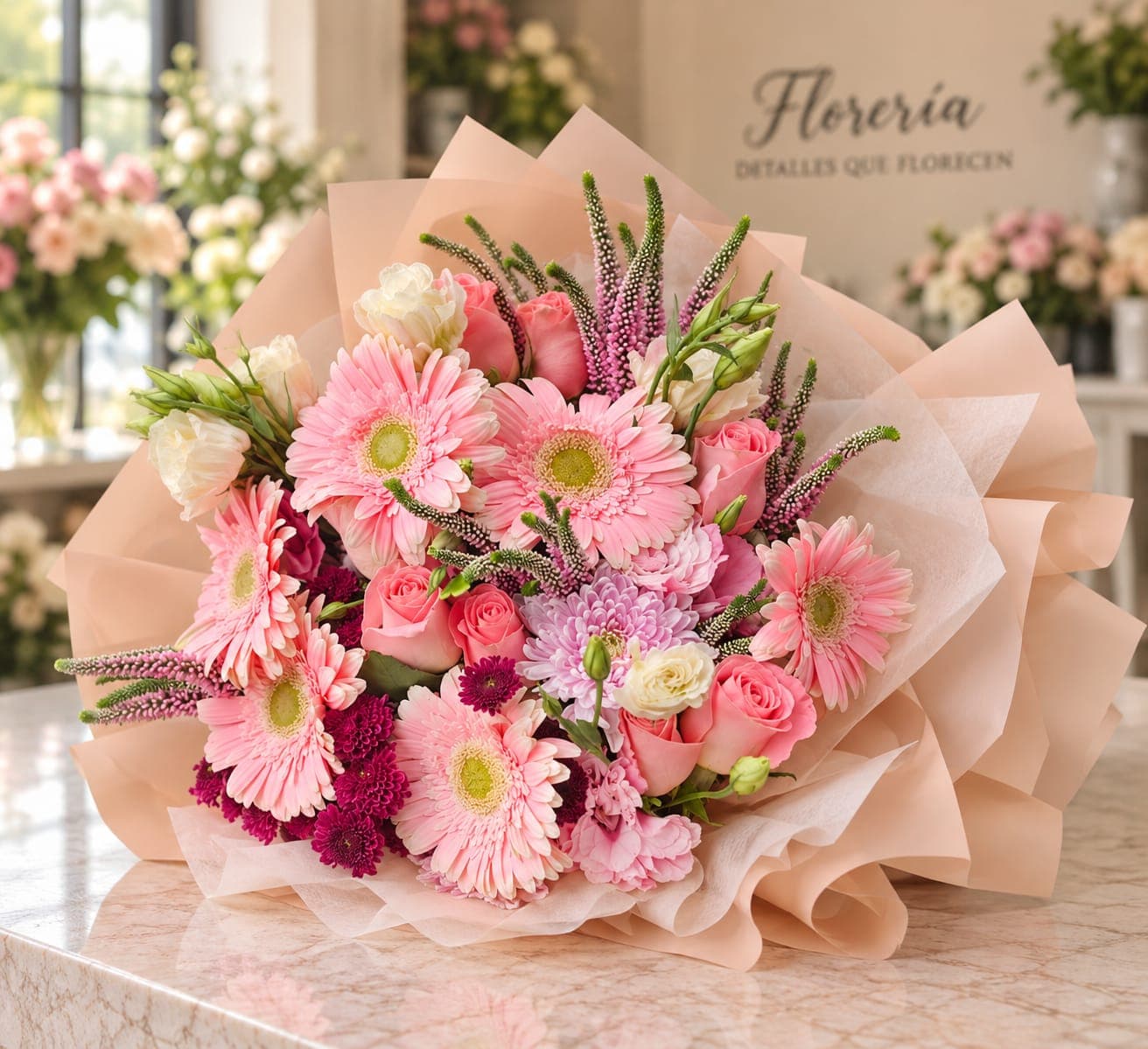 MAIA | Ramo de Gerberas y Rosas, arreglo floral de Florería Andrea Garibay en León