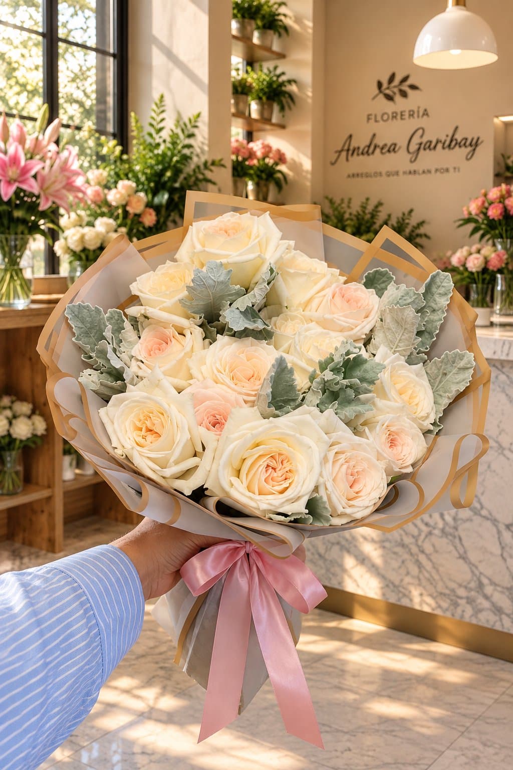 EMILIA | Ramo de 15 Rosas Inglesas, arreglo floral de Florería Andrea Garibay en León