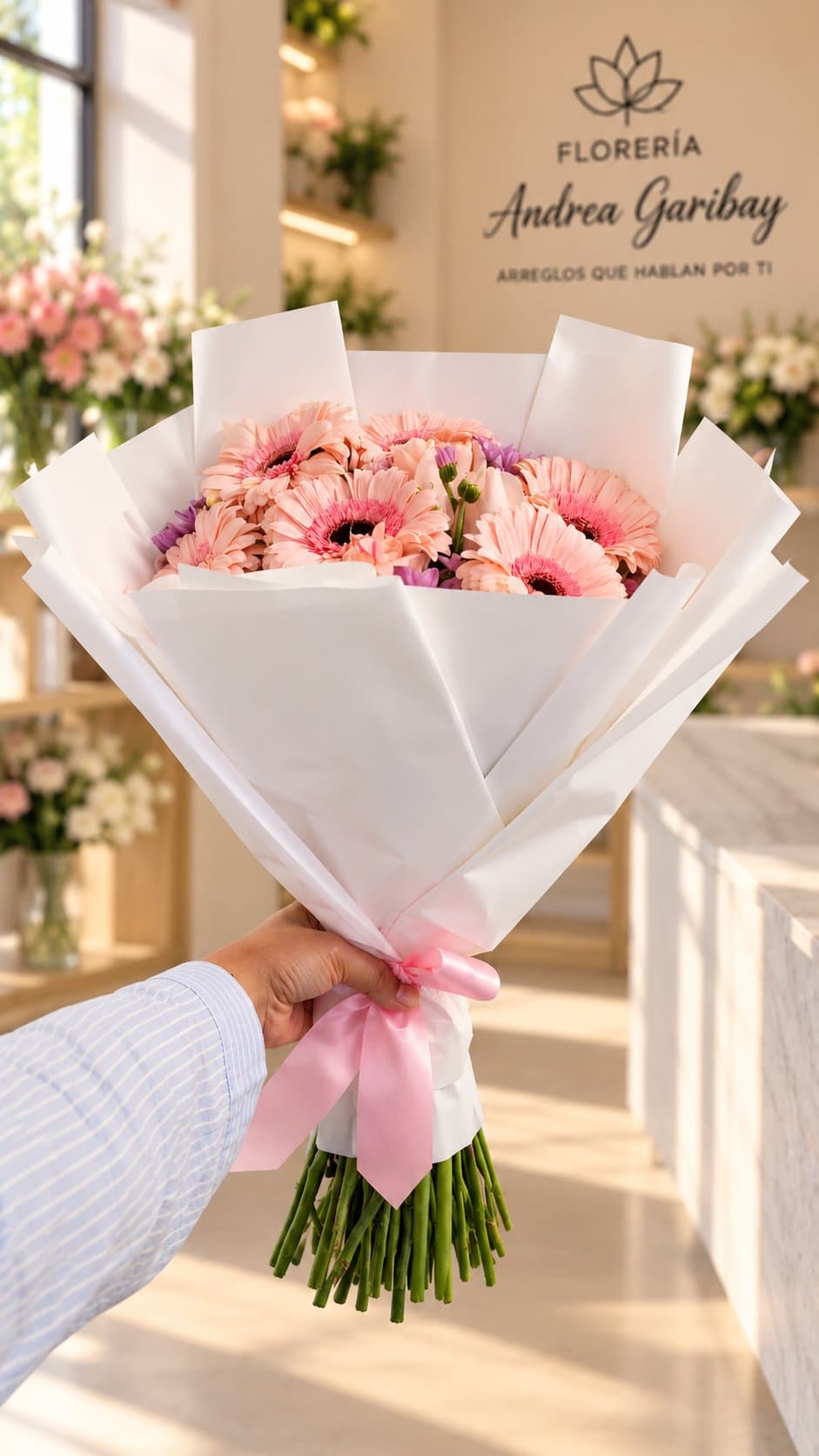 JAZMIN | Ramo de Gerberas Rosa Pastel, arreglo floral de Florería Andrea Garibay en León