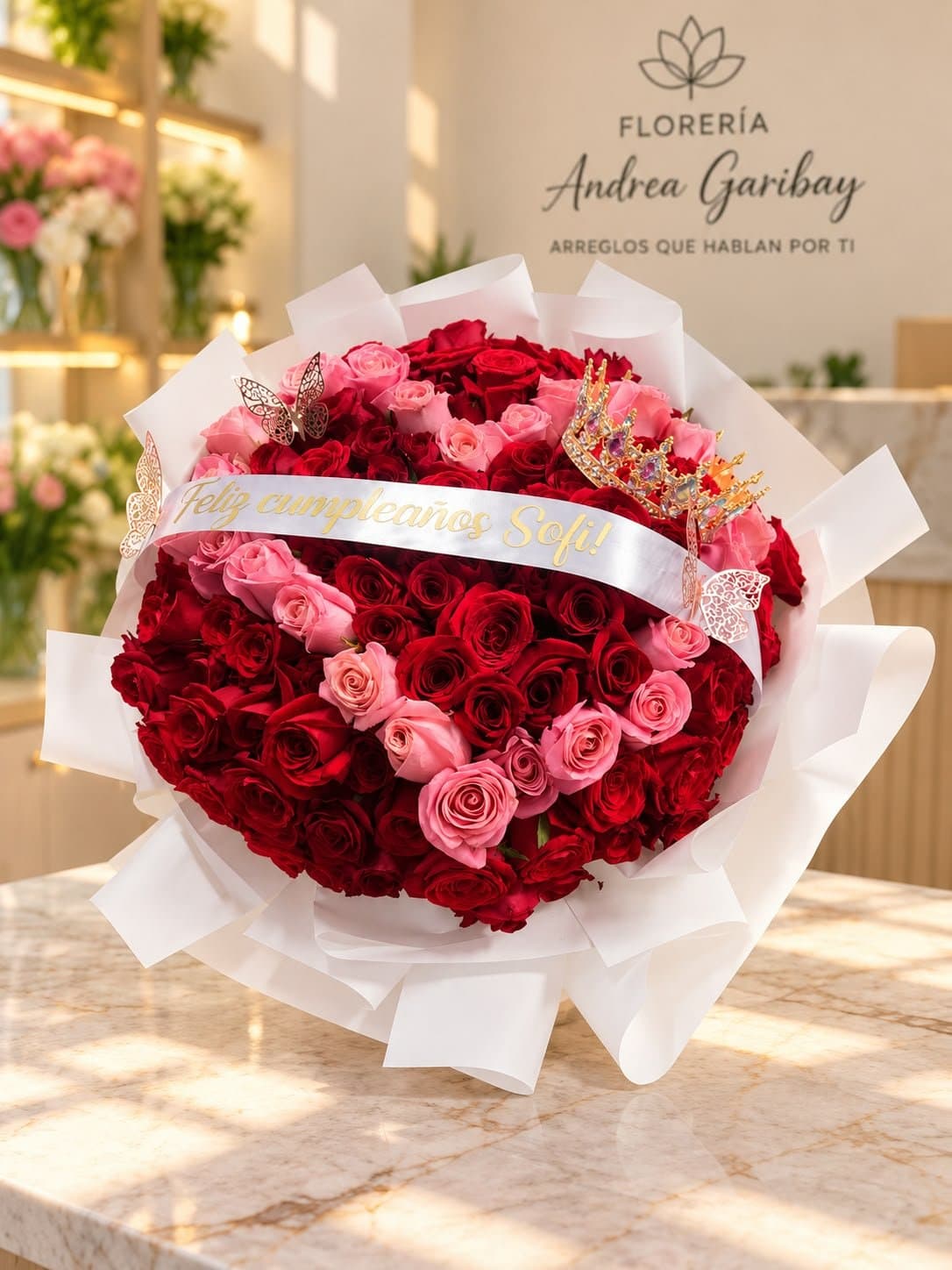 Regina | Ramo Premium de 150 Rosas con Corona, arreglo fúnebre de Florería Andrea Garibay en León