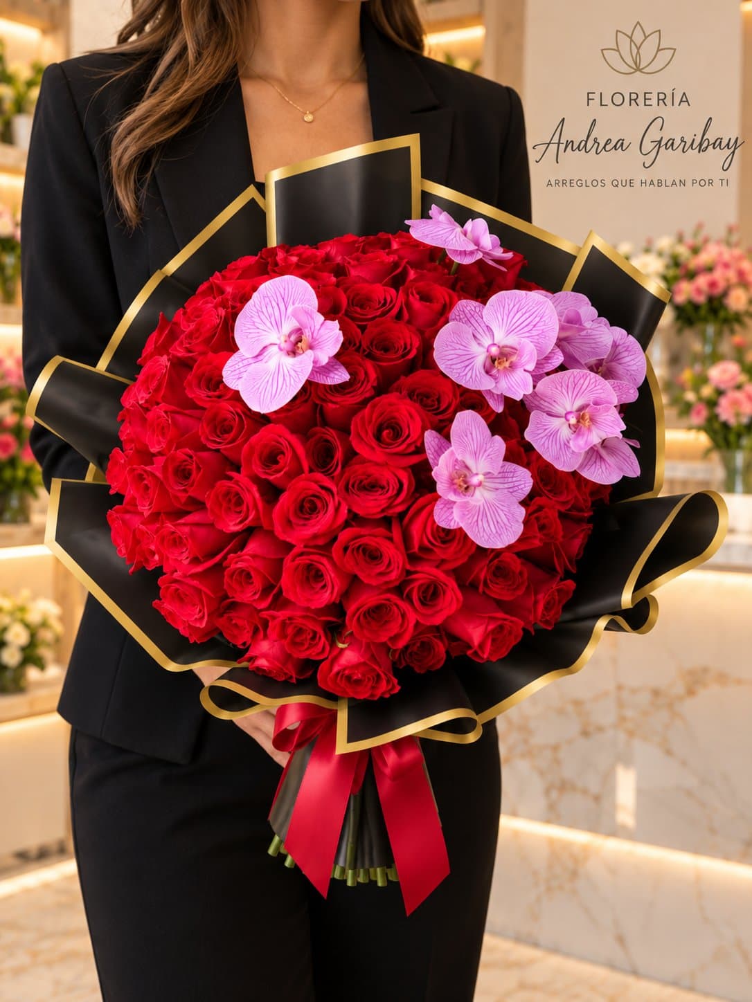 SCARLETT | Ramo de 100 Rosas con Orquídeas — Scarlett – Un amor que no pasa desapercibido
Hay sentimientos tan grandes que merecen expresarse de una manera extraordinaria.
