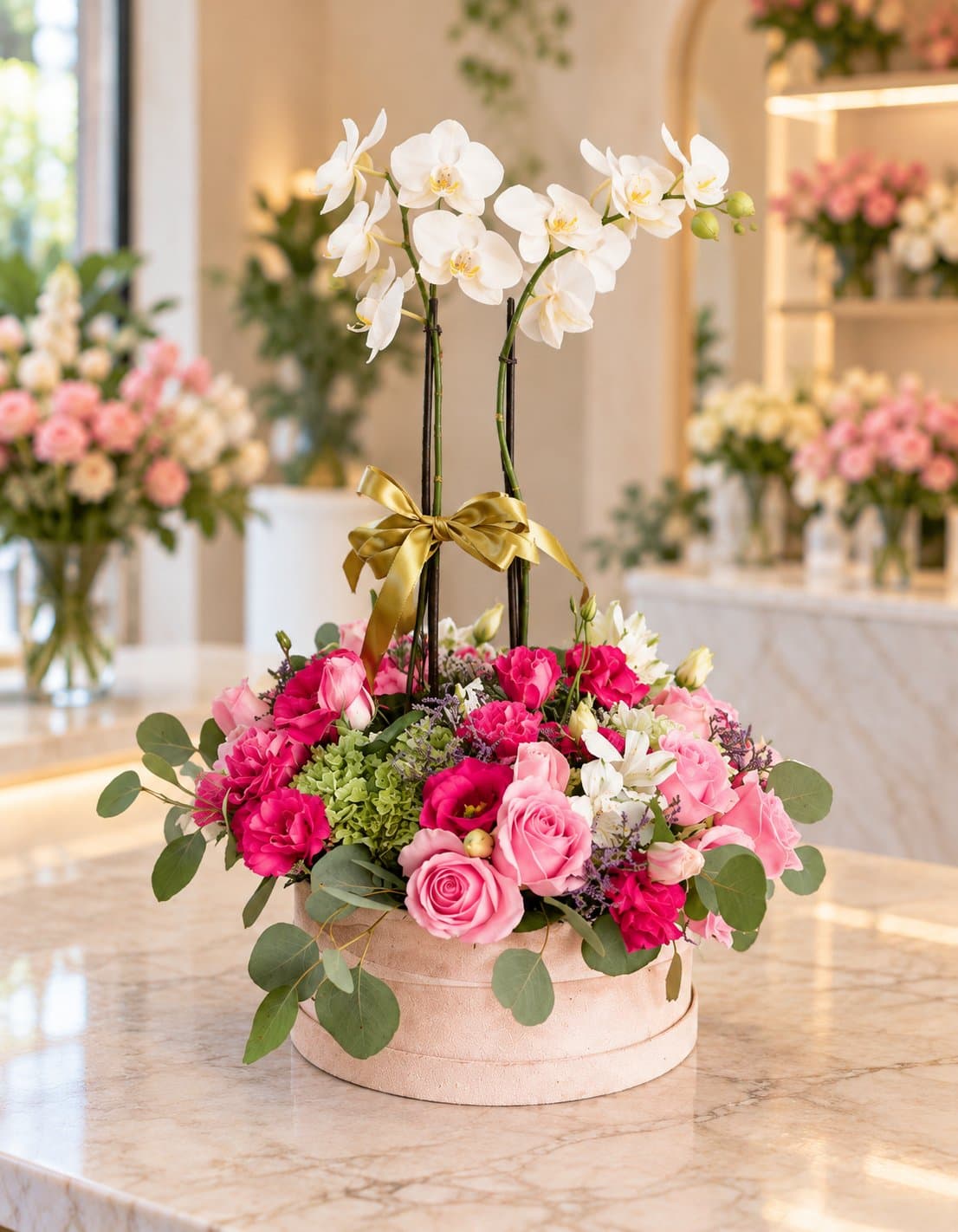MANUELA | Arreglo Floral con Orquídeas y Rosas, arreglo floral de Florería Andrea Garibay en León