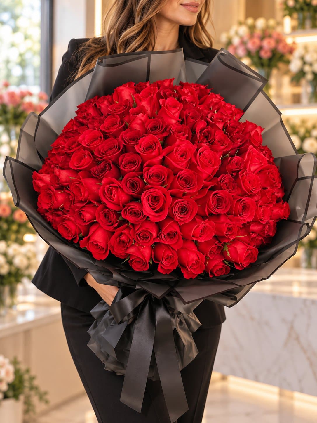 VICTORIA | Ramo Premium de 100 Rosas Rojas, arreglo floral de Florería Andrea Garibay en León