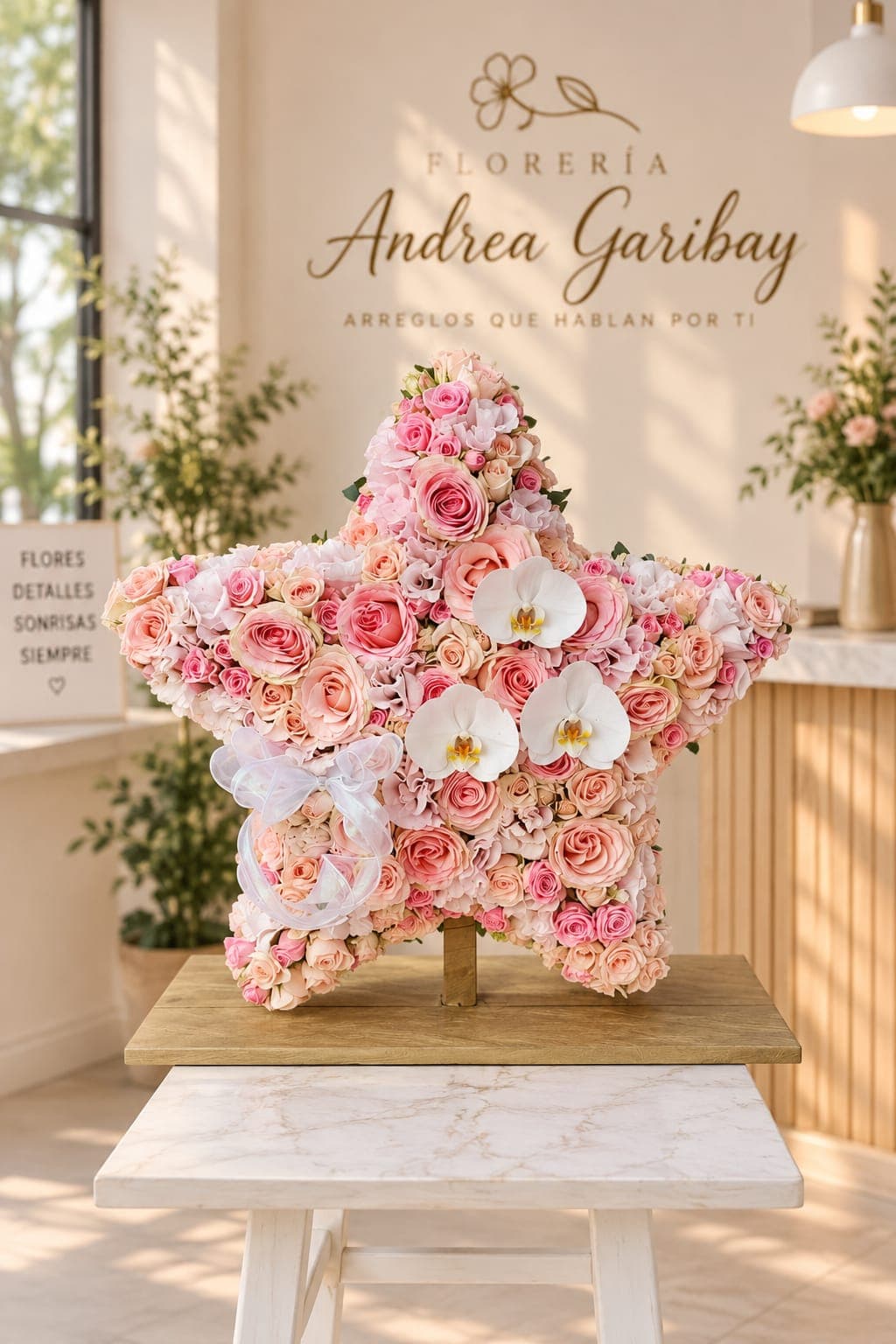 ESTELA | Estrella Floral de Rosas y Orquideas, arreglo floral de Florería Andrea Garibay en León